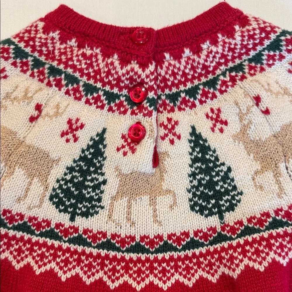 Adorable Tahari Red and Cream Knit Christmas Dress Christmas Trees Reindeer 0-3m